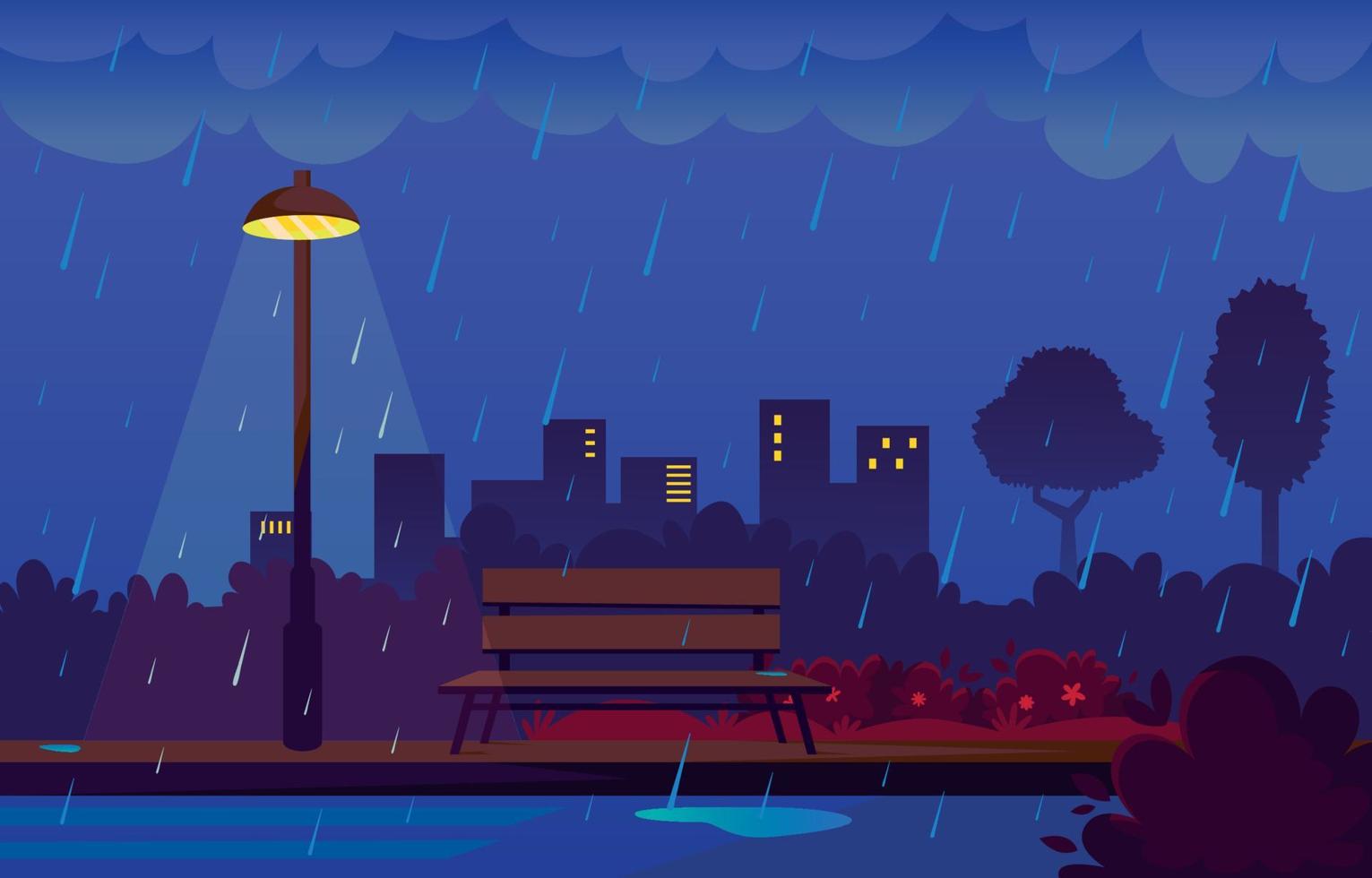 Rainy Weather with Scenery Cityscape Background vector