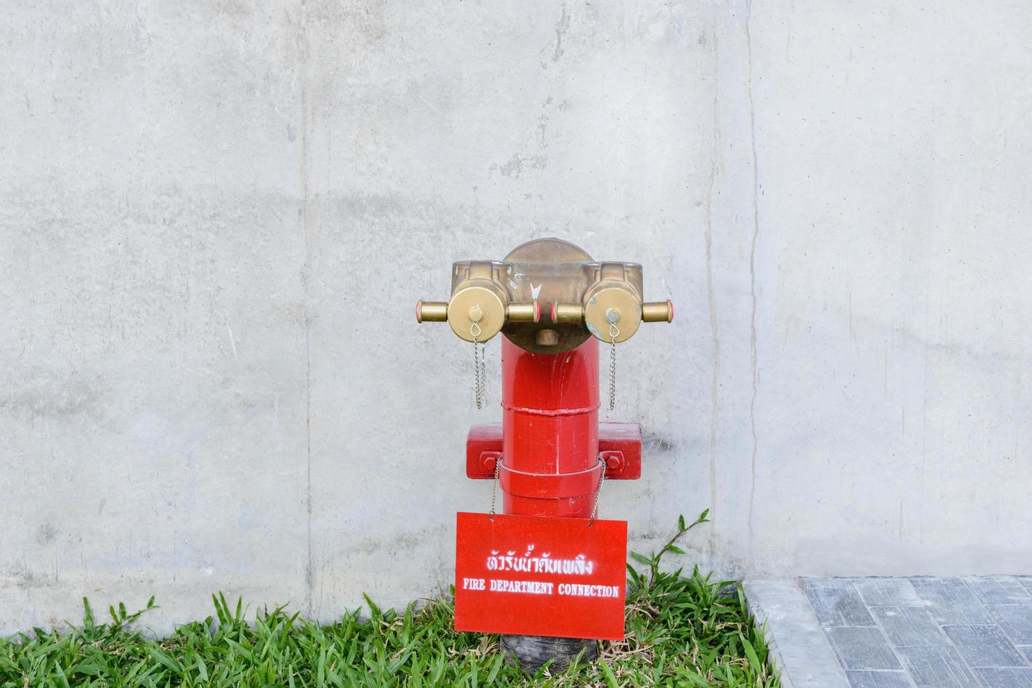 Fire hydrant manifold two outlet water valve. Fire department connection photo