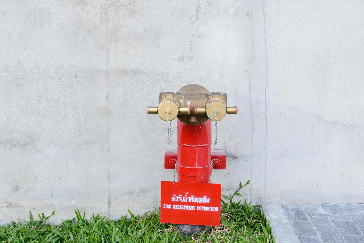 válvula de agua de dos salidas del colector de hidrante contra incendios. conexión del departamento de bomberos foto