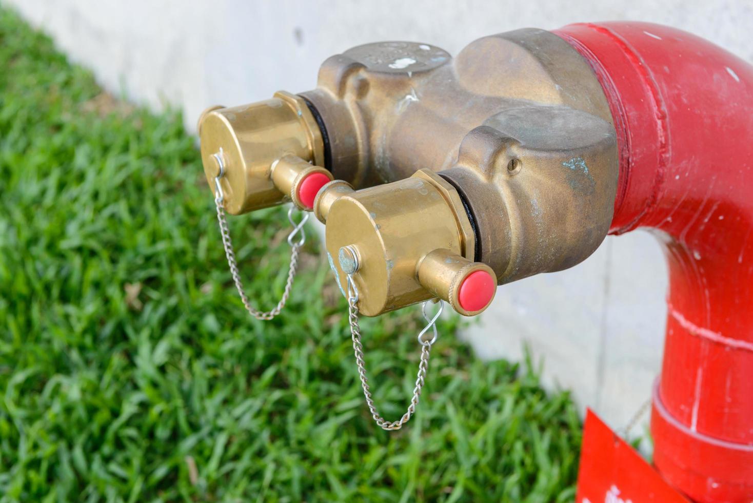 Fire hydrant manifold two outlet water valve. Fire department connection photo