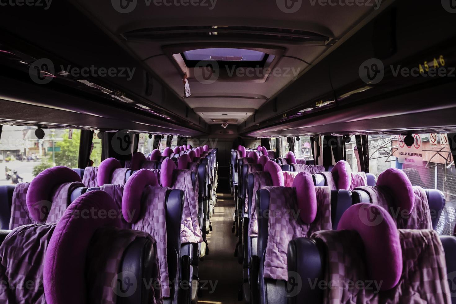 Empty bus interior. Public transport in the city. photo