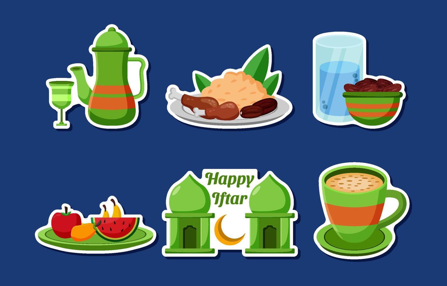 Set of Happy Iftar Sticker Pack vector