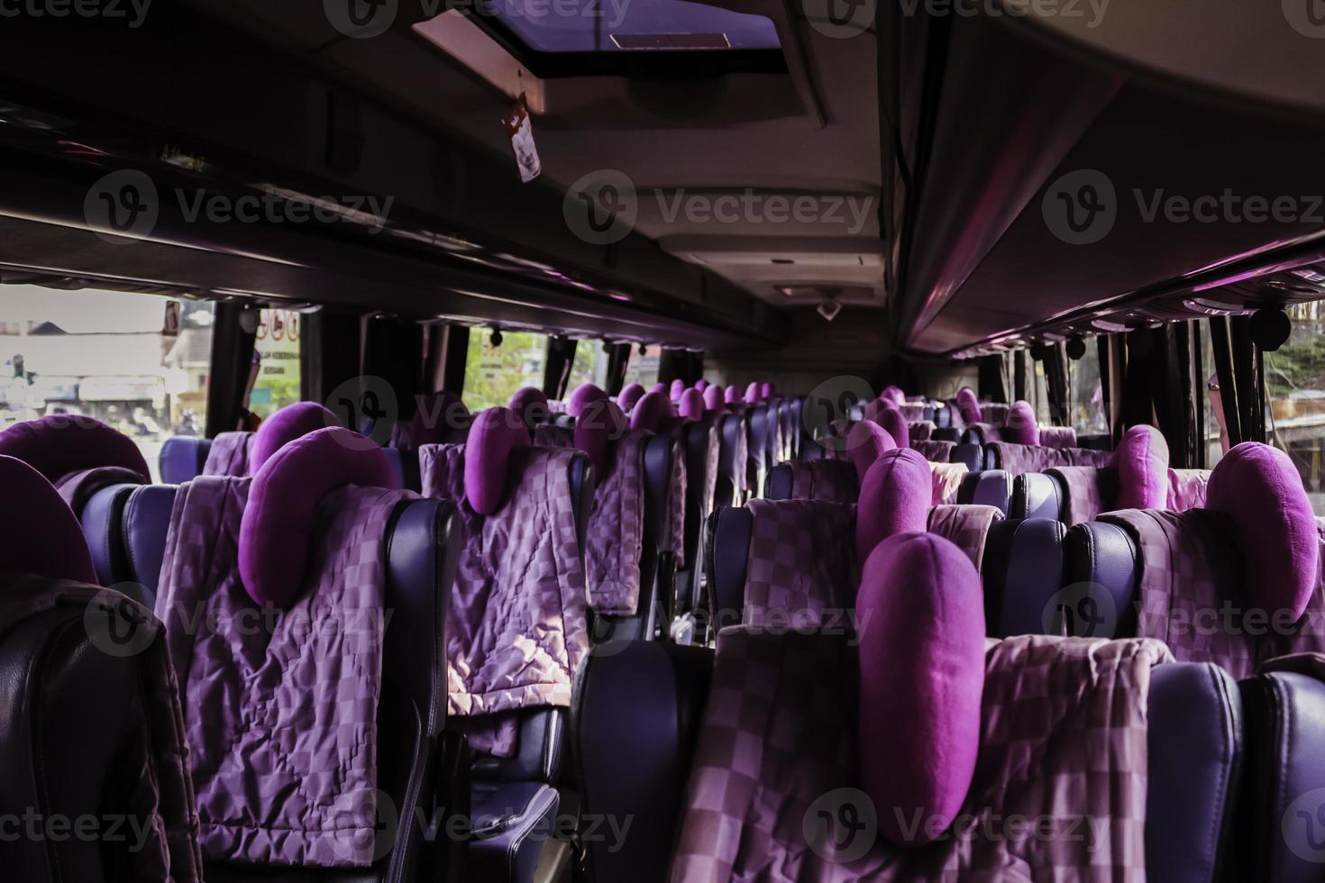 Empty bus interior. Public transport in the city. photo
