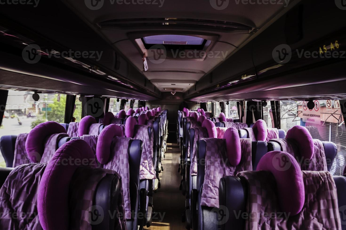 Empty bus interior. Public transport in the city. photo