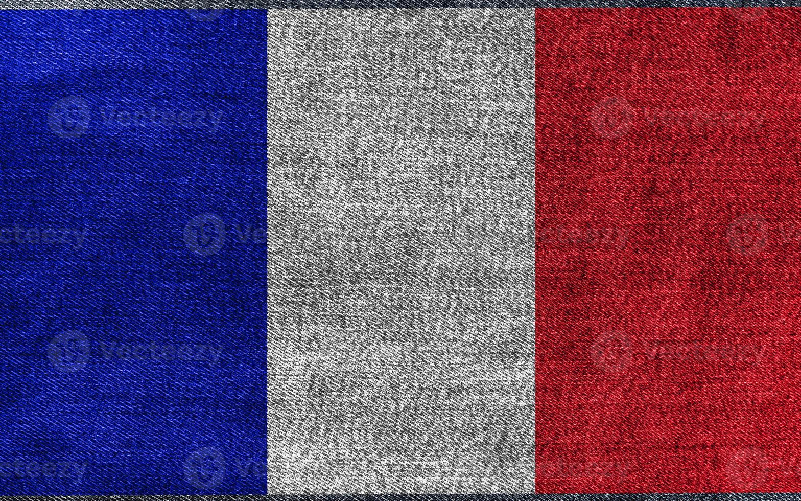 la bandera nacional de francia en textura de tela de mezclilla. foto