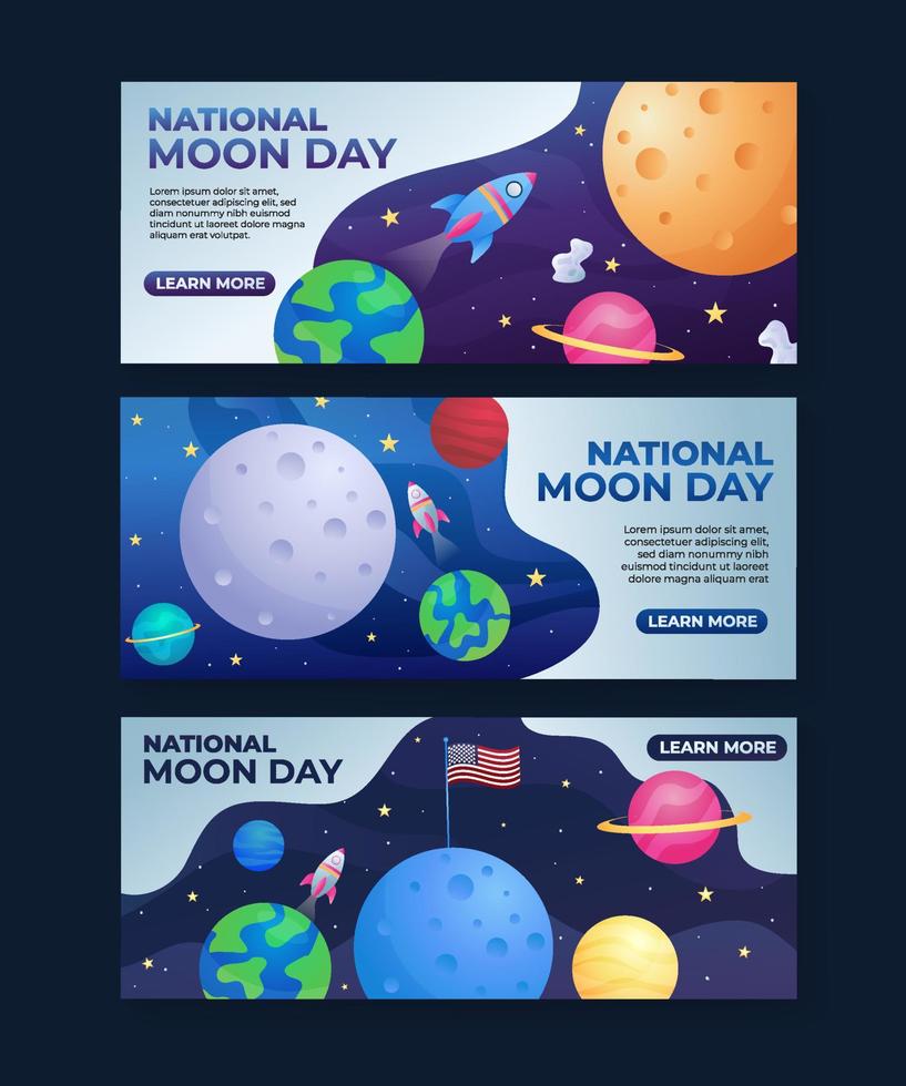 Set of National Moon Day Banners vector