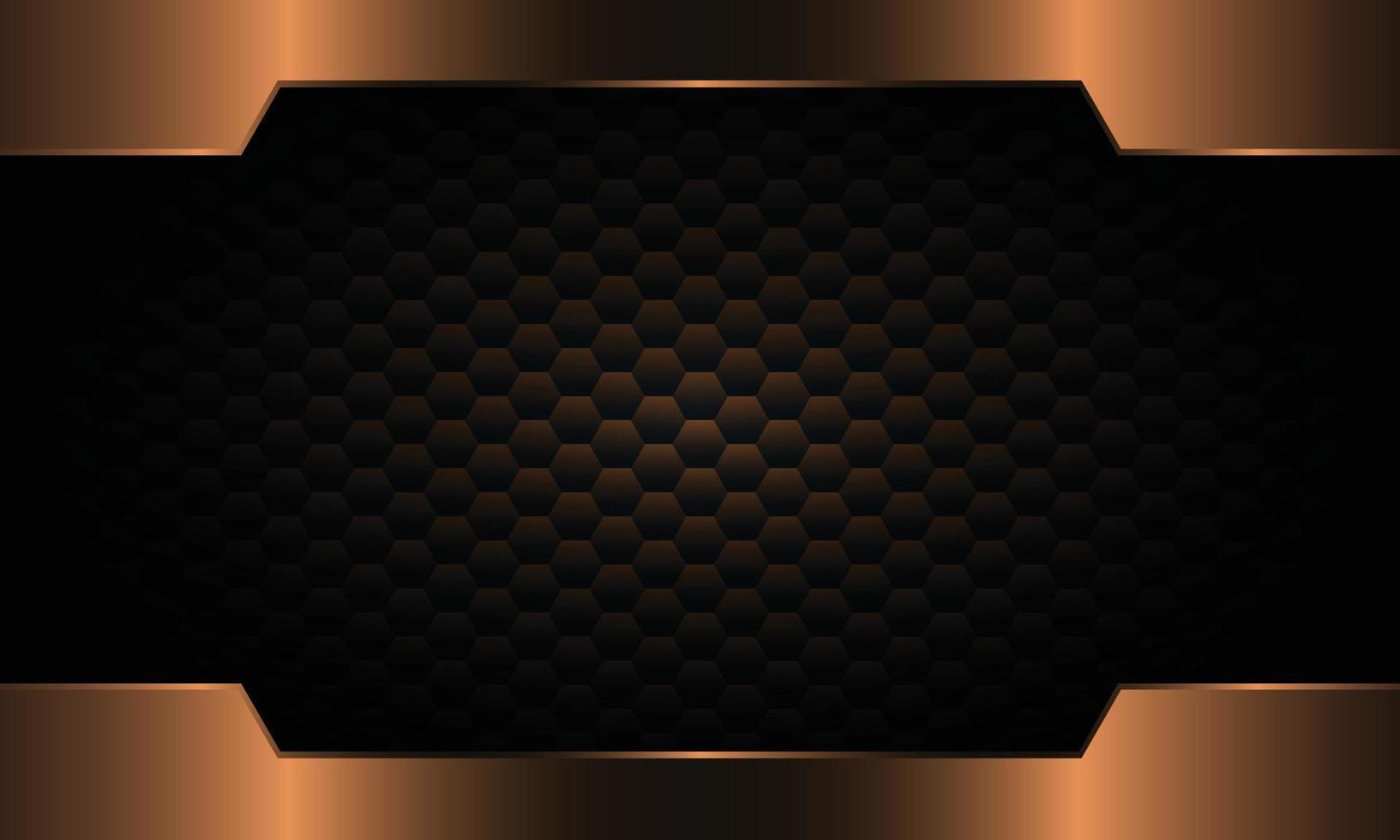 Bronze metallic frame on dark hexagon background. vector