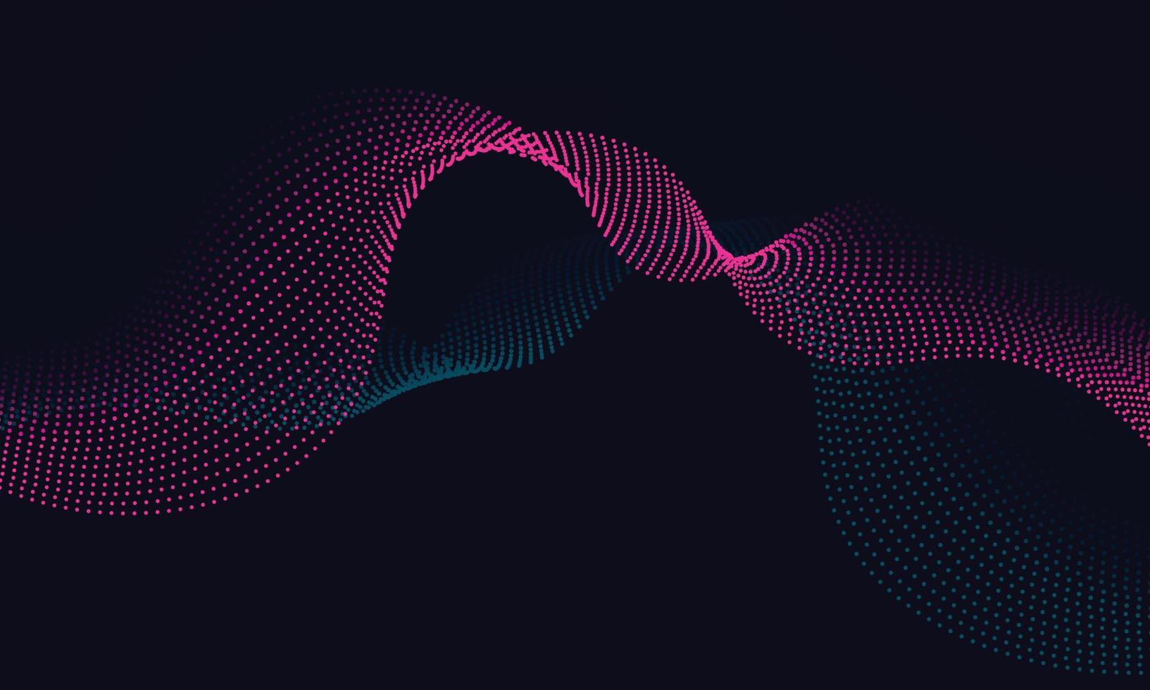 línea de onda de puntos de partículas rosadas y azules abstractas sobre fondo azul oscuro. vector