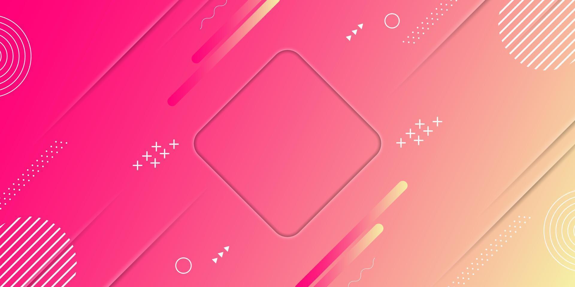 Abstract pink and yellow gradient texture with memphis elements. vector