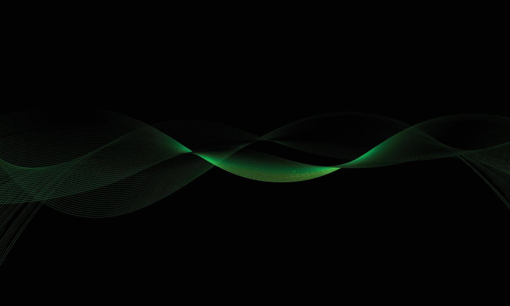 Abstract elegant green waves lines on black background. vector