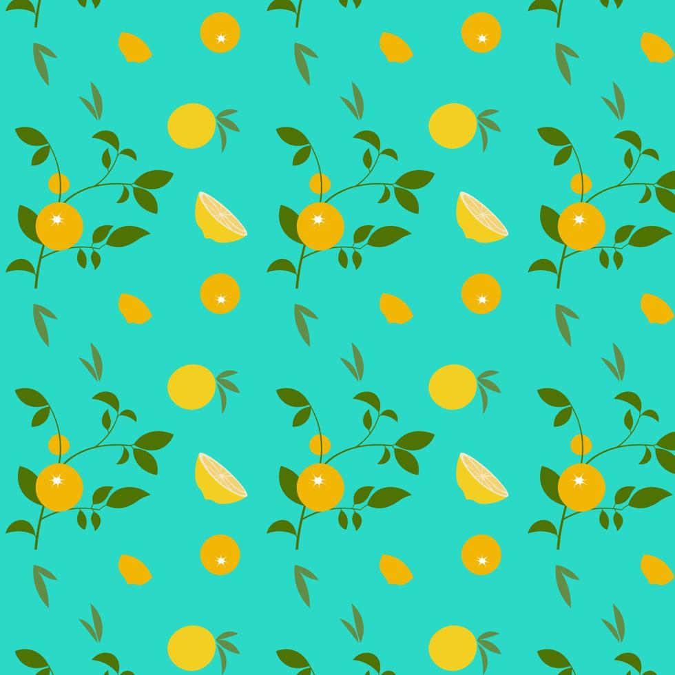 Abstract pattern with orange and leaves on blue background. Vector. vector