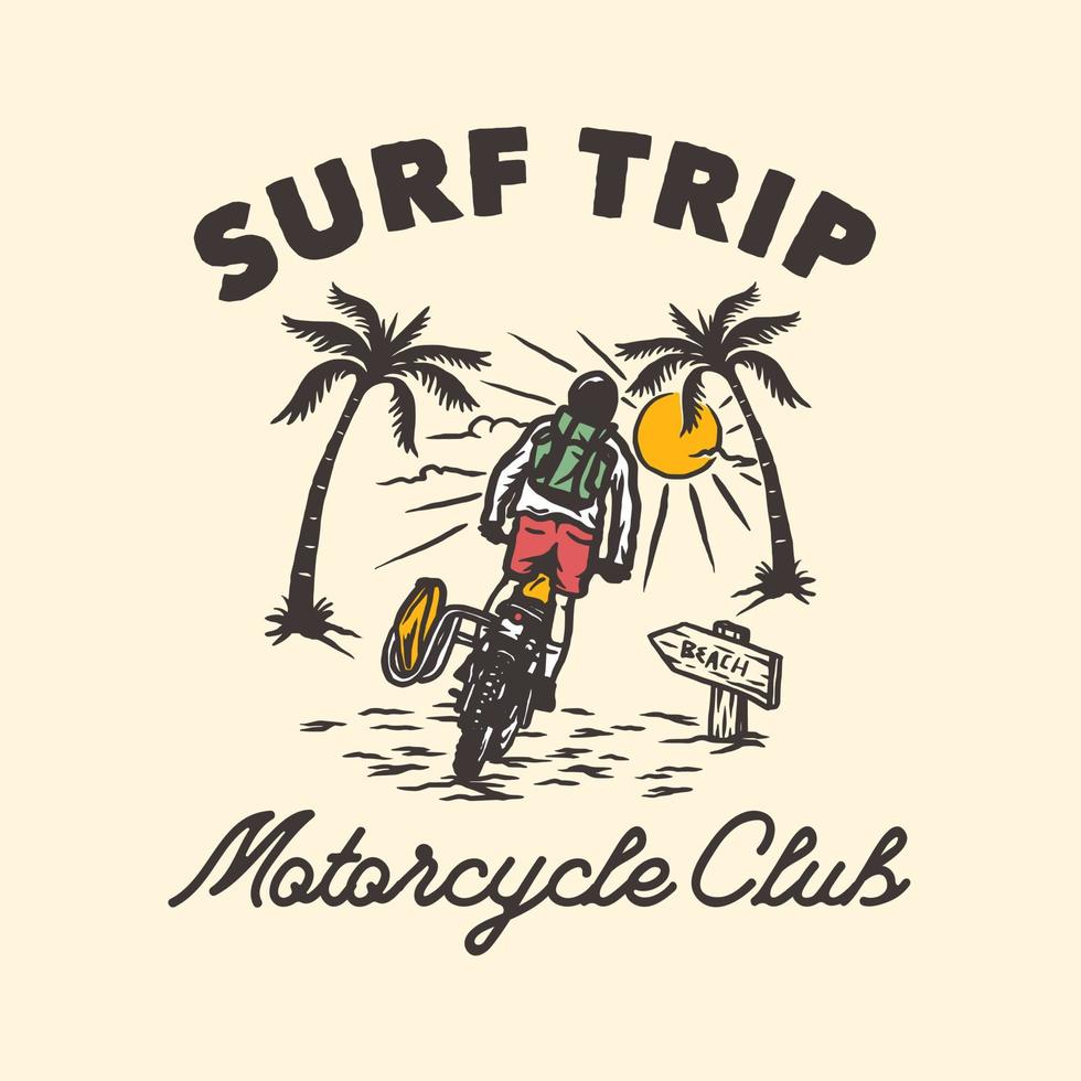 insignia de etiqueta de logotipo de club de surf de motocicleta vintage dibujada a mano vector