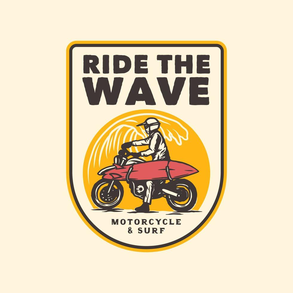 insignia de etiqueta de logotipo de club de surf de motocicleta vintage dibujada a mano vector