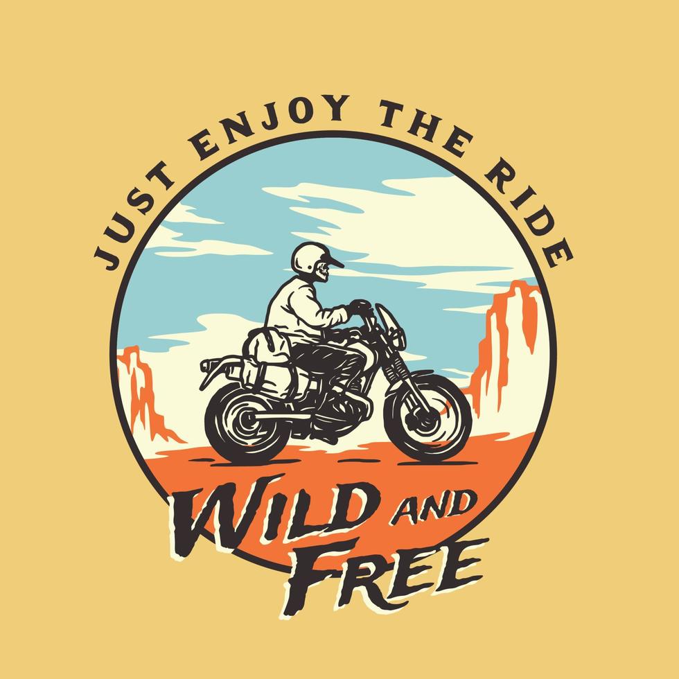 Hand Drawn Vintage Motorcycle Wild Life Adventure Logo Label Badge vector