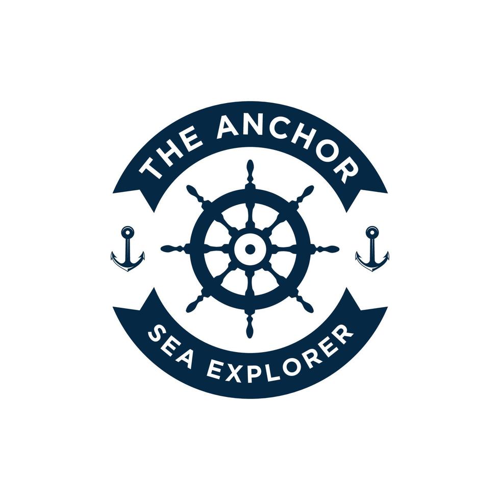 logotipo de emblemas retro marinos con ancla y barco de dirección vector