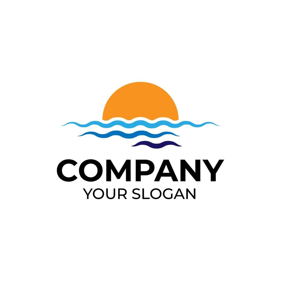 Sunset beach logo design vector