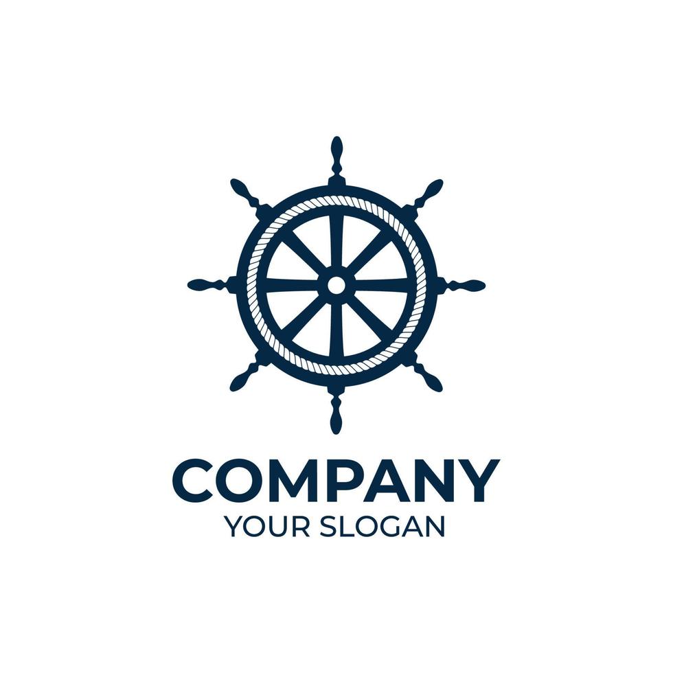 Marine retro emblems logo with rope and ship steering vector