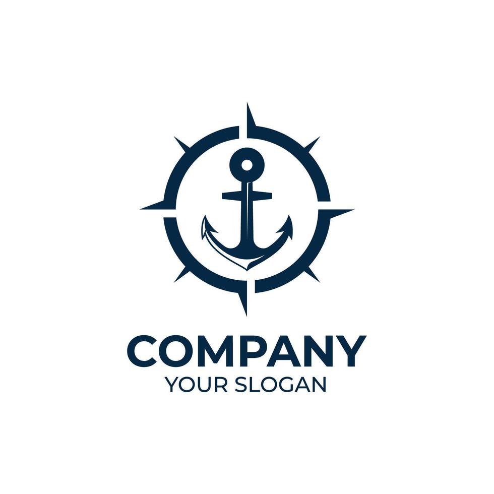 Marine retro emblems logo with anchor and compass vector