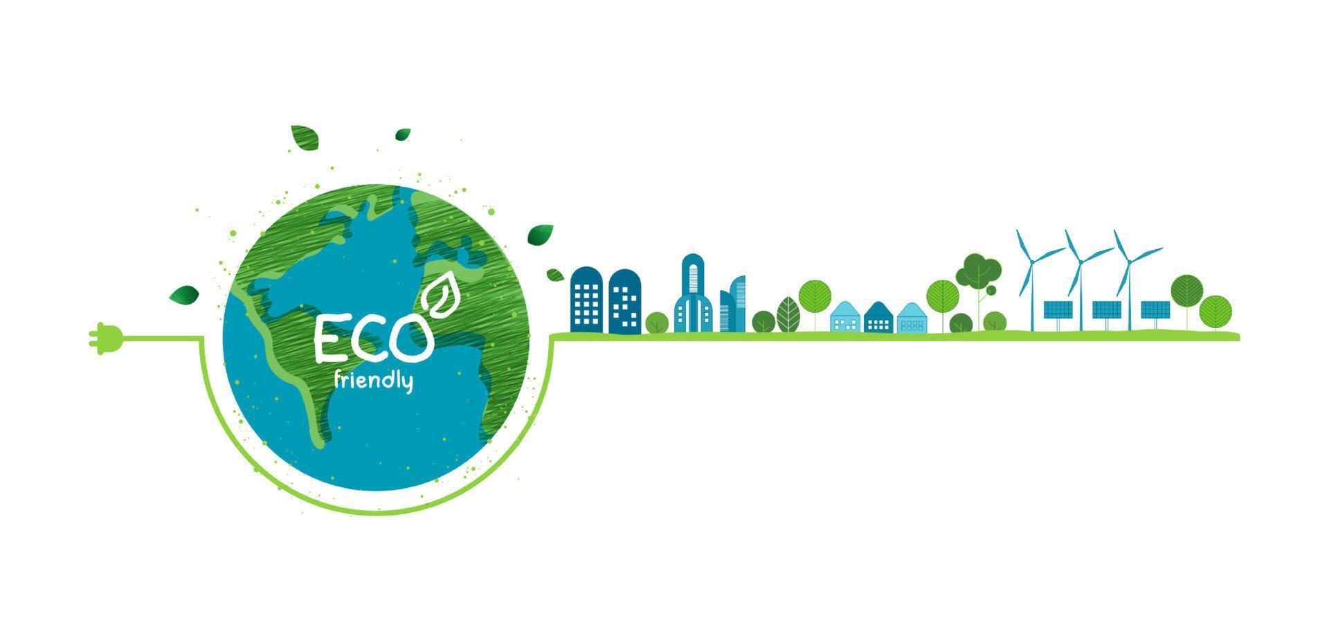 Energy saving eco technology nature concept. think green ecology and save energy creative idea concept. environmentally friendly planet. vector design