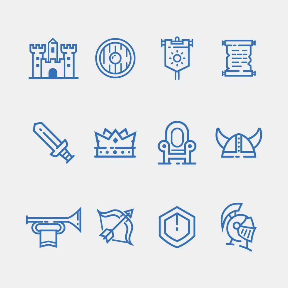 conjunto de icono de contorno medieval vector