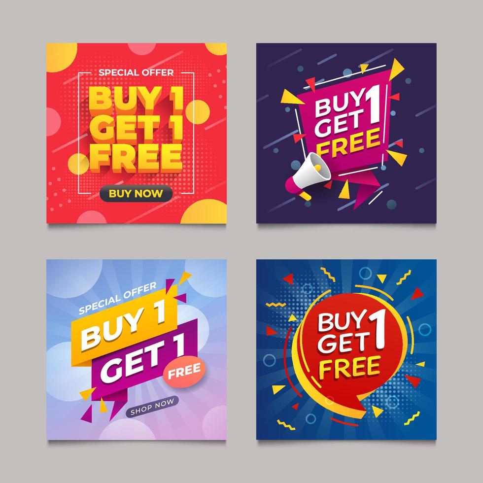 Set of Buy 1 Get 1 Social Media Post vector