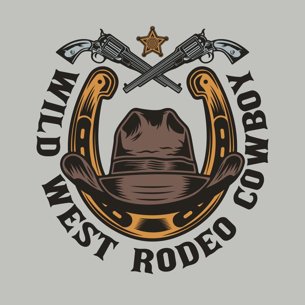 wild west horseshoe cowboy hat and revolver guns vector