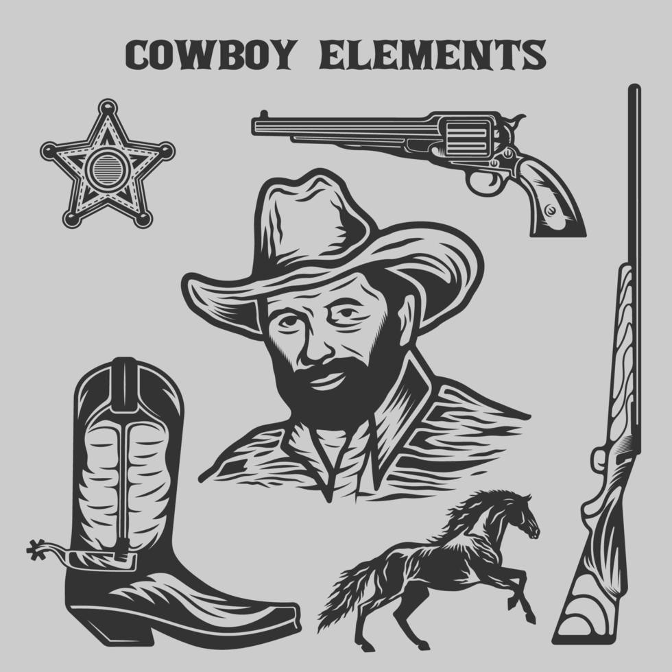 vintage wild west cowboys elements vector