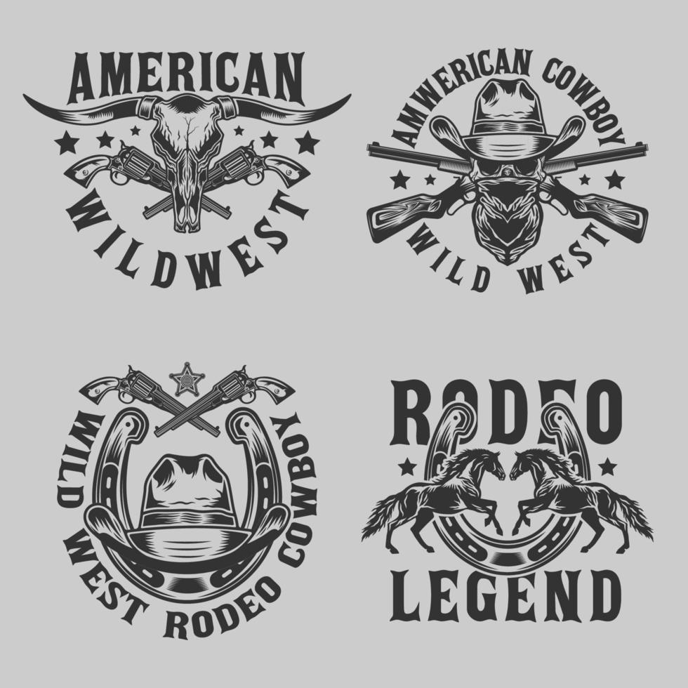 conjunto de logotipos de vaqueros del salvaje oeste vintage vector