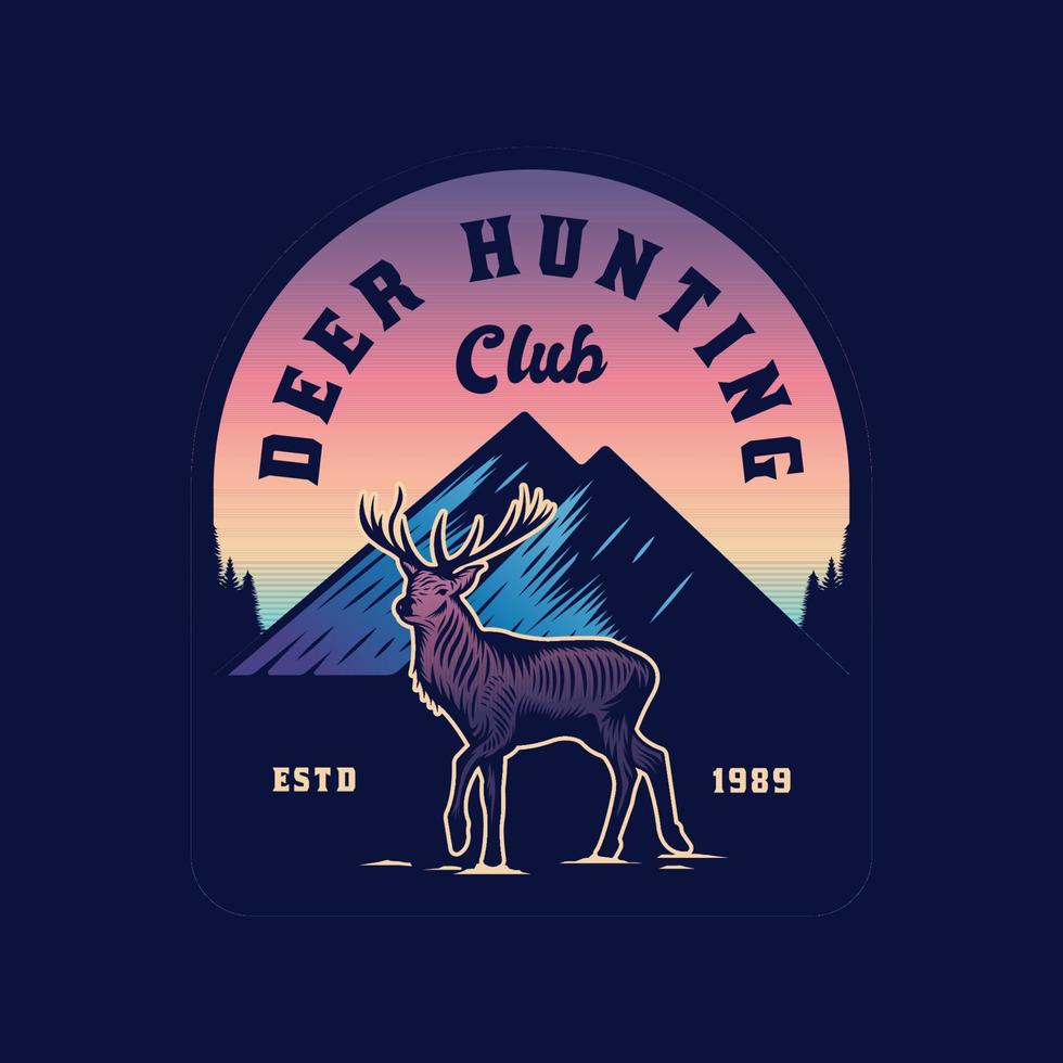 deer hunting club adventure retro badge design vector
