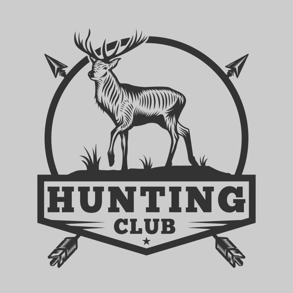 Vintage deer hunting club badge design with crossed arrows vector