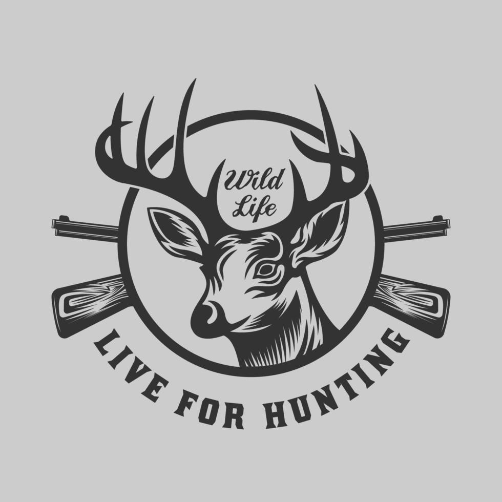 deer hunting badge design with guns crossed vector