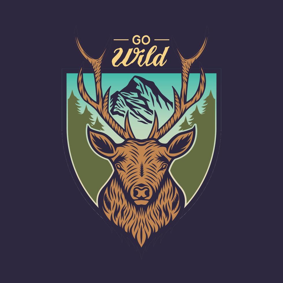 adventure deer and nature scene badge vector