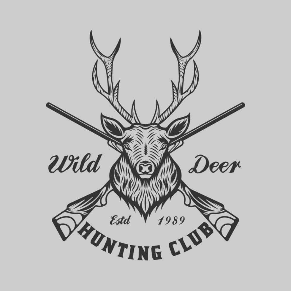 diseño vintage de caza y aventura de ciervos con armas cruzadas vector
