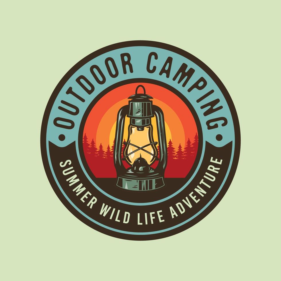Vintage lantern outdoor adventure badge design with camping lamp vector