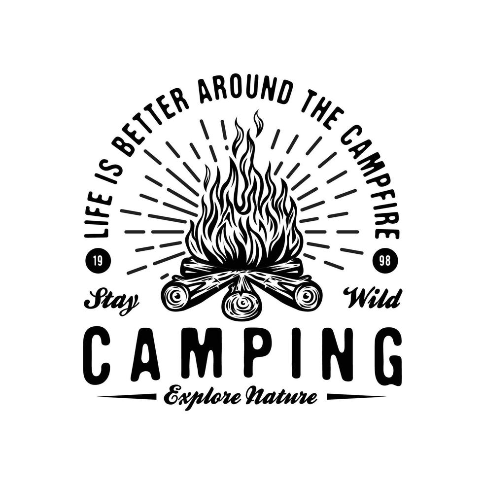 Vintage camping bonfire outdoor camp emblem vector