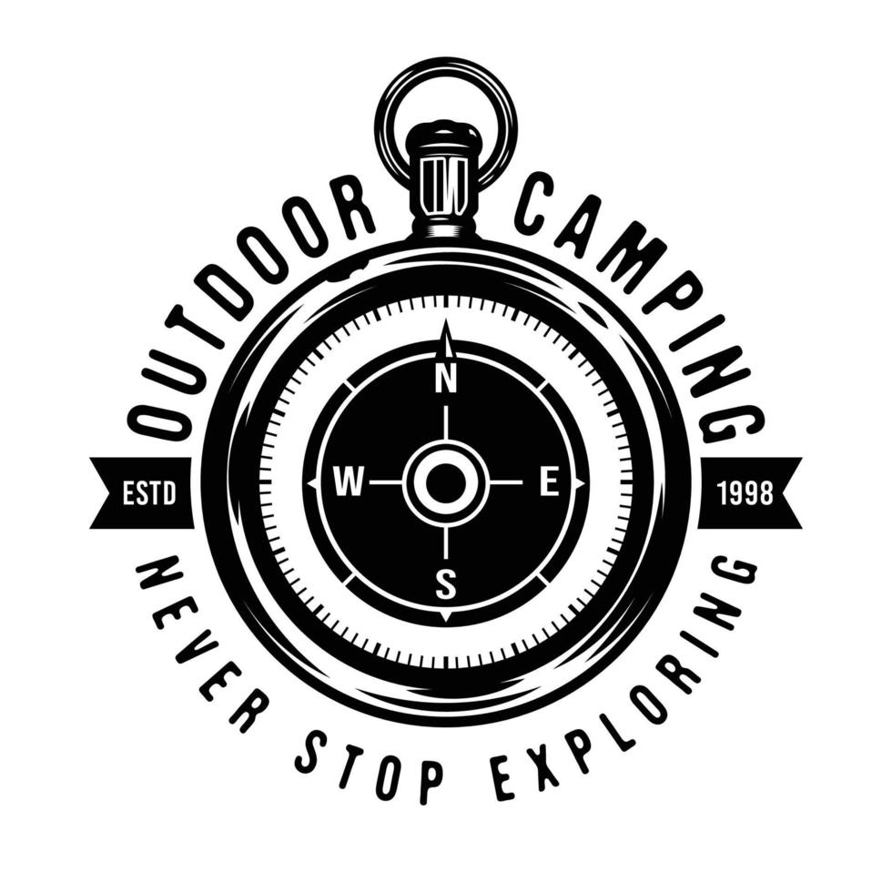 Outdoor camping vintage compass adventure emblem vector
