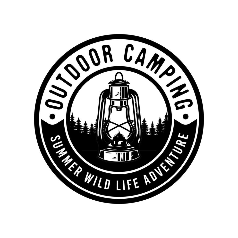 Vintage lantern outdoor adventure badge design with camping lamp vector