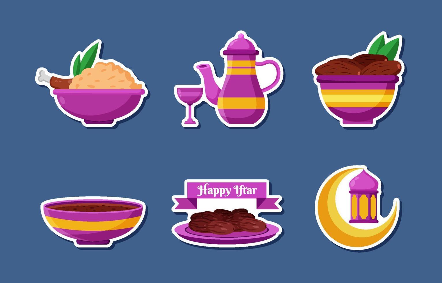 Set of Happy Iftar Sticker vector