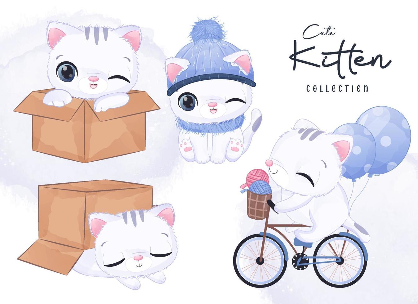 Cute Cat Collection in watercolor illustration vector