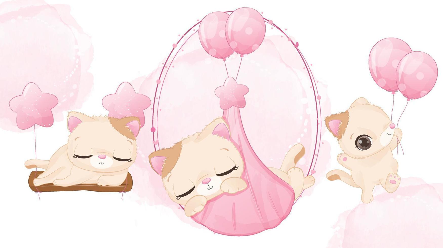 Cute Cat Collection in watercolor illustration vector