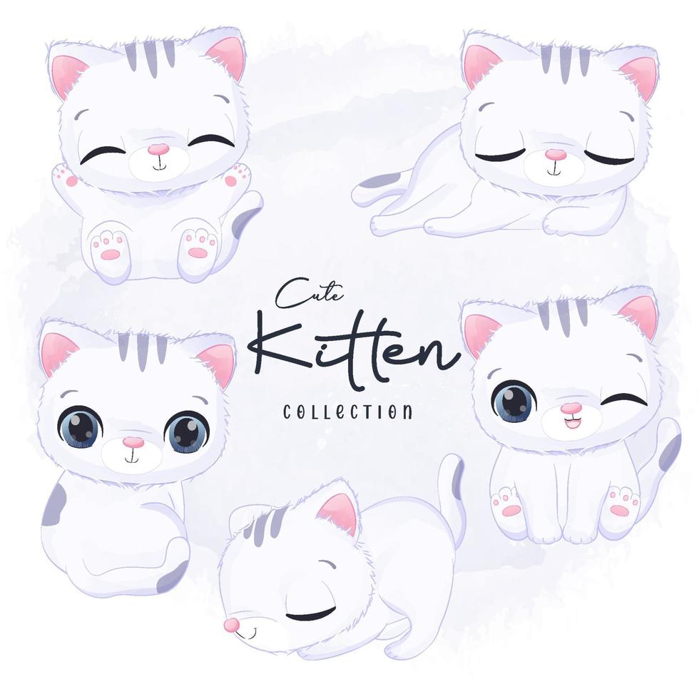 Cute Cat Collection in watercolor illustration vector