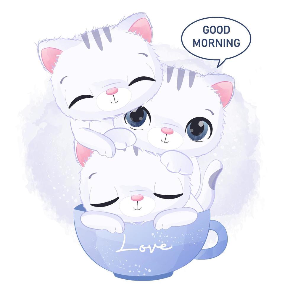 Cute Cat Collection in watercolor illustration 7356776 Vector Art at