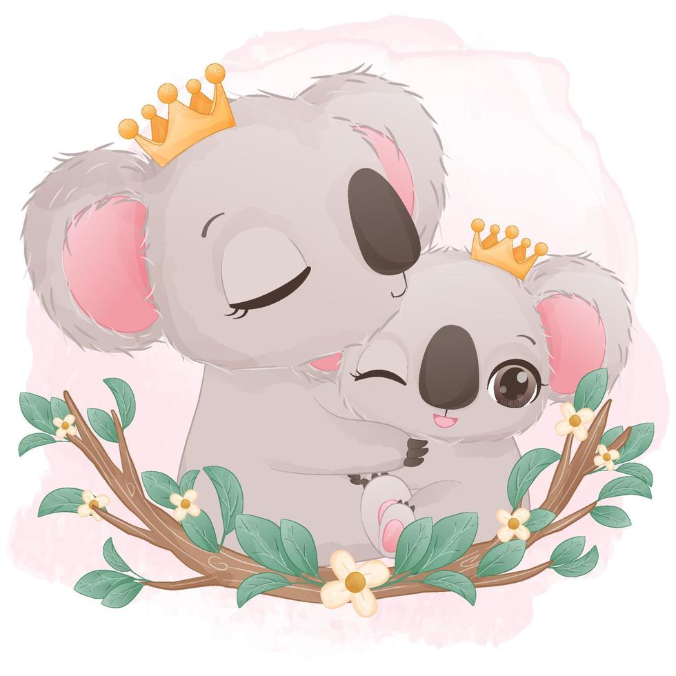Cute mom and baby koala illustration vector