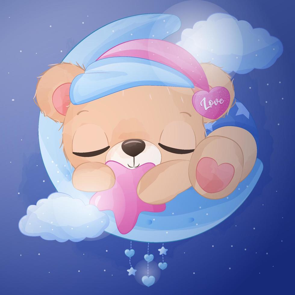 Adorable little bear in watercolor illustration vector