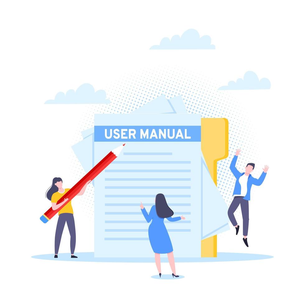 User manual guide book flat style design vector illustration.