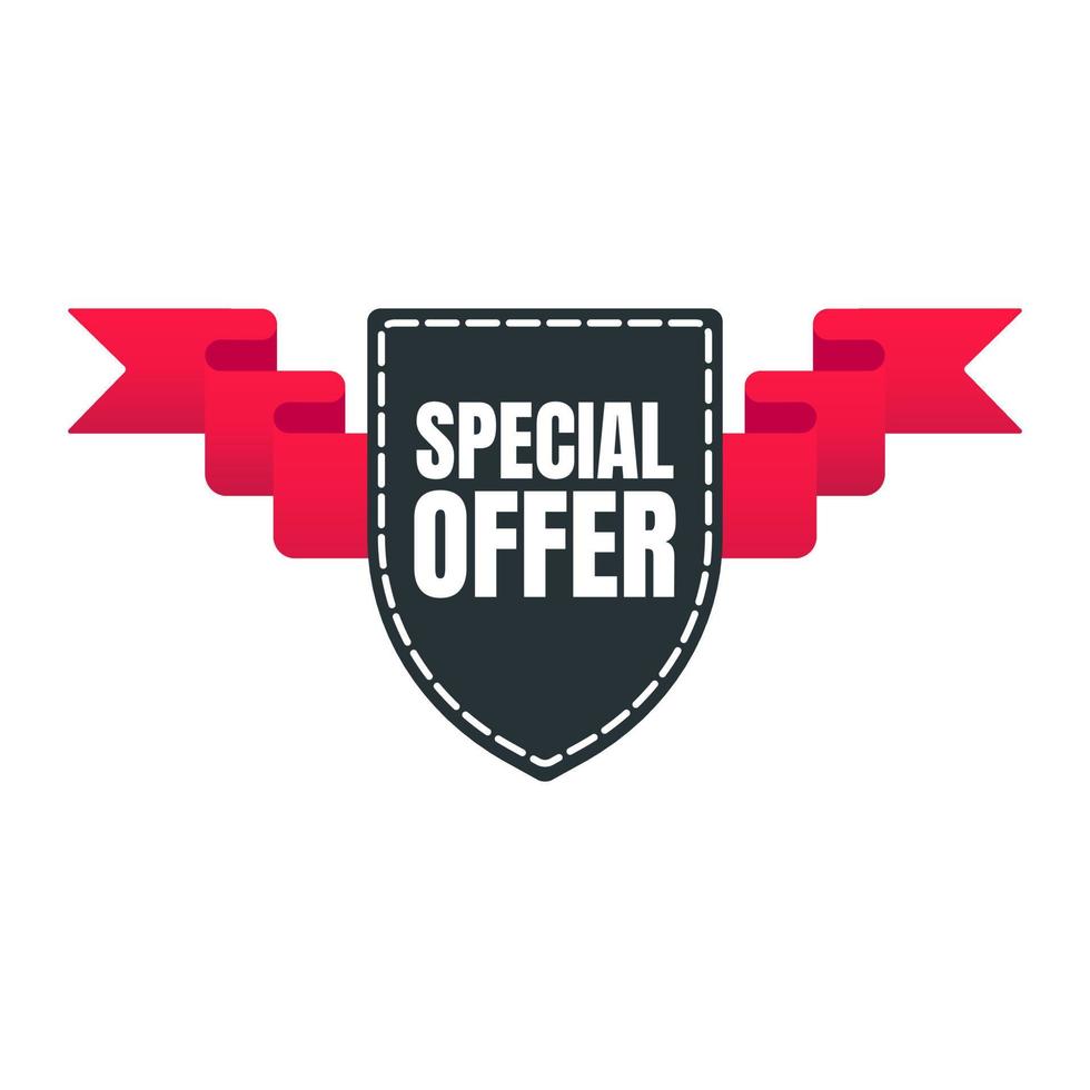 Special offer clearance sale ribbon badge sale label concept template vector illustration isolated on white background. Web banners elements for website and advertising. Discount ribbon label design.