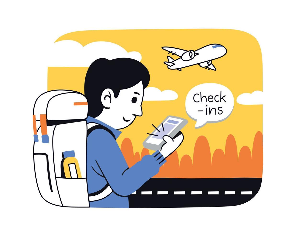 backpack guy check-ins in the airport vector