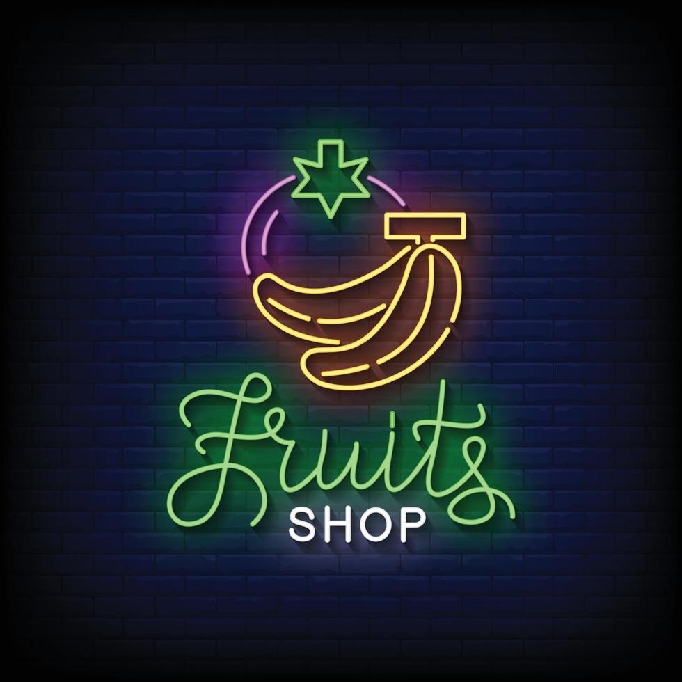 vector de texto de estilo de letreros de neón de tienda de frutas