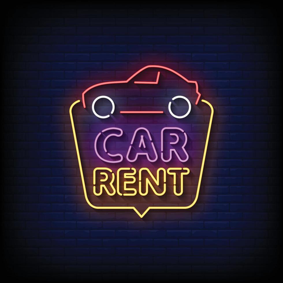 Car Rent Neon Signs Style Text Vector