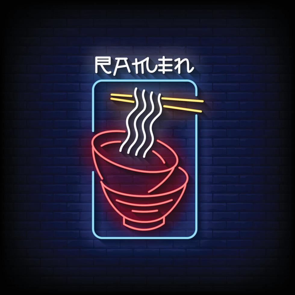 vector de texto de estilo de letreros de neón de ramen